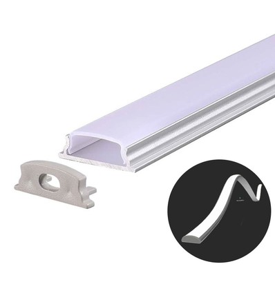 VT-8138 fleksibel aluprofil - 2 meter, inkl. melkehvit deksel og ender