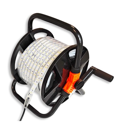 Arbeidslys 25m LED strip på trommel - 230V, IP67, 120 LED/m, 9W/m, 1320 lm/m