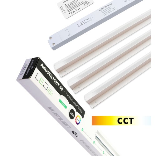 Trebetong/gips LED Skinnesett 3x90cm - CCT, Innfelt, Akustilight inkl. fjernbetjening, ledninger og driver