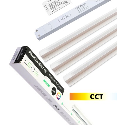 Trebetong/gips LED Skinnesett 3x90cm - CCT, Innfelt, Akustilight inkl. fjernbetjening, ledninger og driver