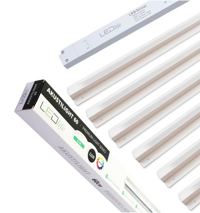 Troldtekt LED skinnesett 6x60 cm - Planforsenket, Triac dimbar, Akustilight inkl. ledninger og driver