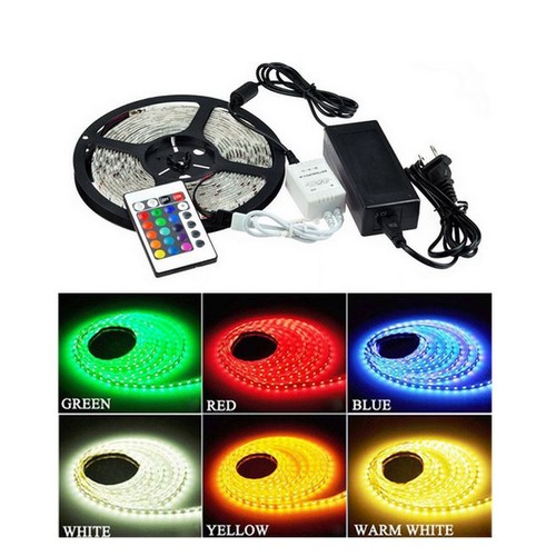 RGB sett: 5m LED stripe, 60 LED, 7W/m, kontrollere og transformator