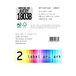 Outlet Outlet: Universal label A4 210 x148 2*etiket - kompatibel med avery 18038