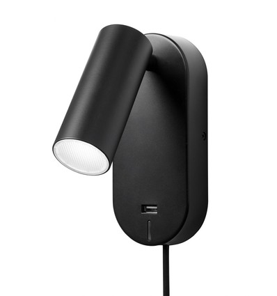 EGO LED Vegglampe med USB og Touch dimmer, 4,5W, Nielsen Light - sort