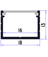 Aluprofil 18x13 til IP65 og IP68 LED strip - Bred, 1 meter, inkl. mattert deksel og klips