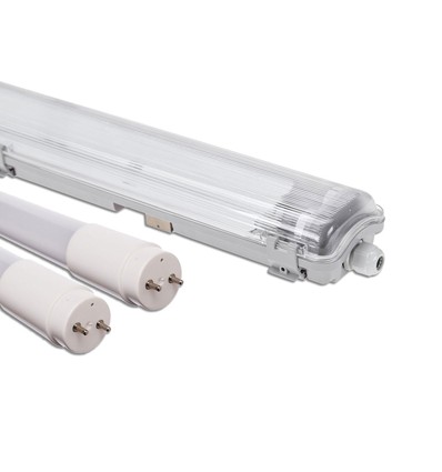 120cm Armatur + 2x LED-rør T8 - IP65, gjennomkoblet