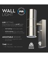 GU10 Vegglampe opp/ned m. sensor - IP44 utendørs, rustfri, uten lyskilde