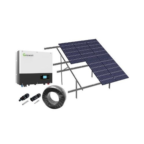 8kW komplett 3-faset hybrid solcelleanlegg - Markbasert anlegg, Growatt hybrid inverter, Alu celler (TN-nett)