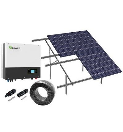 8kW komplett 3-faset hybrid solcelleanlegg - Markbasert anlegg, Growatt hybrid inverter, Alu celler (TN-nett)