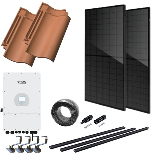 12kW komplett 3-faset hybrid solcelleanlegg - Til tegl, DEYE hybrid inverter, Sort i sort (TN-nett)