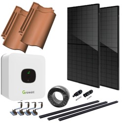 Solcelleanlegg til tegl 1,6kW komplett 1-faset solcelleanlegg - Til tegl, Growatt inverter, Sort i sort (IT & TN-nett)