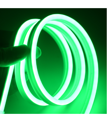 Grønn 8x16 Neon Flex LED - 5 meter, 8W pr. meter, IP67, 12V