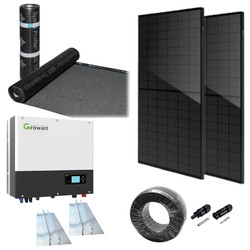 Solcelleanlegg takpapp og ståltak 3,6kW komplett 1-faset hybrid solcelleanlegg - Til takpapp eller ståltak, Growatt hybrid inverter, Sort i sort (IT & TN-nett)