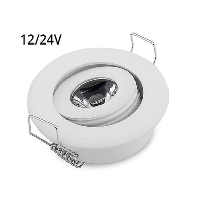 1W downlight hvit - Hull: Ø4,2 cm, Mål: Ø5,2 cm, 2,2 cm høy, dimbar, 12V/24V