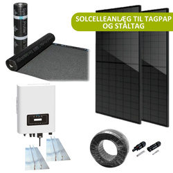 Solceller 10kW komplett 3-faset solcelleanlegg - Til takpapp eller ståltak, DEYE inverter, Sort i sort (til TN-nett)