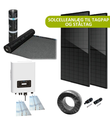 10kW komplett 3-faset solcelleanlegg - Til takpapp eller ståltak, DEYE inverter, Sort i sort (til TN-nett)