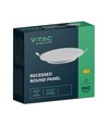 V-Tac 6W LED panel downlight - Hull: Ø11 cm, Mål: Ø12,5 cm, 230V