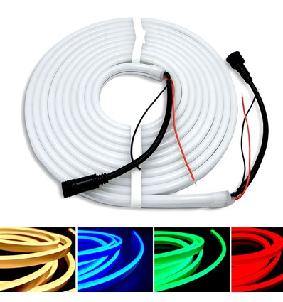 10m 16W/m RGB+WW Neon flex strip - 24V DC, IP65, kan deles for hver 10cm, 72 LED pr. meter