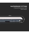 V-Tac vanntett 36W komplett LED armatur - 120 cm, 120lm/W, gjennomgangskobling, Mikrobølgesensor, IP65, 230V
