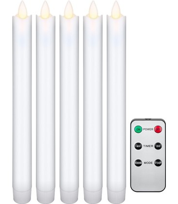 5-pakning hvite LED-stearinlys inkludert fjernkontroll - Batteri