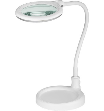 LED forstørrelseslampe med svanehals 6W - Hvit, bordlampe, klemme og fot