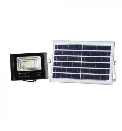 V-Tac 12W Solar flomlys LED - Svart, inkl. solcelle, fjernkontroll, IP65