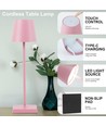 Oppladbar LED bordlampe Innendørs/utendørs - Pink, berøringsdimbar, CCT, IP54 utendørs