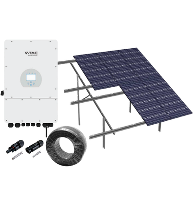 10kW komplett 3-faset hybrid solcelleanlegg - Markbaseret anlegg, DEYE hybrid inverter, Alu celler (TN-nett)