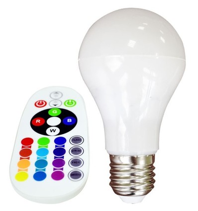 E27 6W LED-pære - Med RF-fjernkontroll, RGB