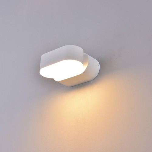 V-Tac 6W LED hvit vegglampe - Oval, roterbar 350 grader, IP65 utendørs, 230V, inkl. lyskilde