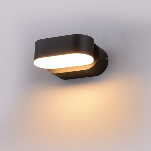 6W LED vegglampe - IP65 utendørs, oval, roterbar 350 grader, sort, inkl. lyskilde