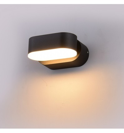 V-Tac 6W LED svart vegglampe - Oval, roterbar 350 grader, IP65 utendørs, 230V, inkl. lyskilde