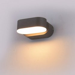 Vegglamper V-Tac 6W LED grå vegglampe - Oval, roterbar 350 grader, IP65 utendørs, 230V, inkl. lyskilde