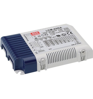 Meanwell 60W / 350-1400mA dimbar LCM-60DA driver til LED-panel - Dali interface + push dim, passer til våre 45W LED-paneler