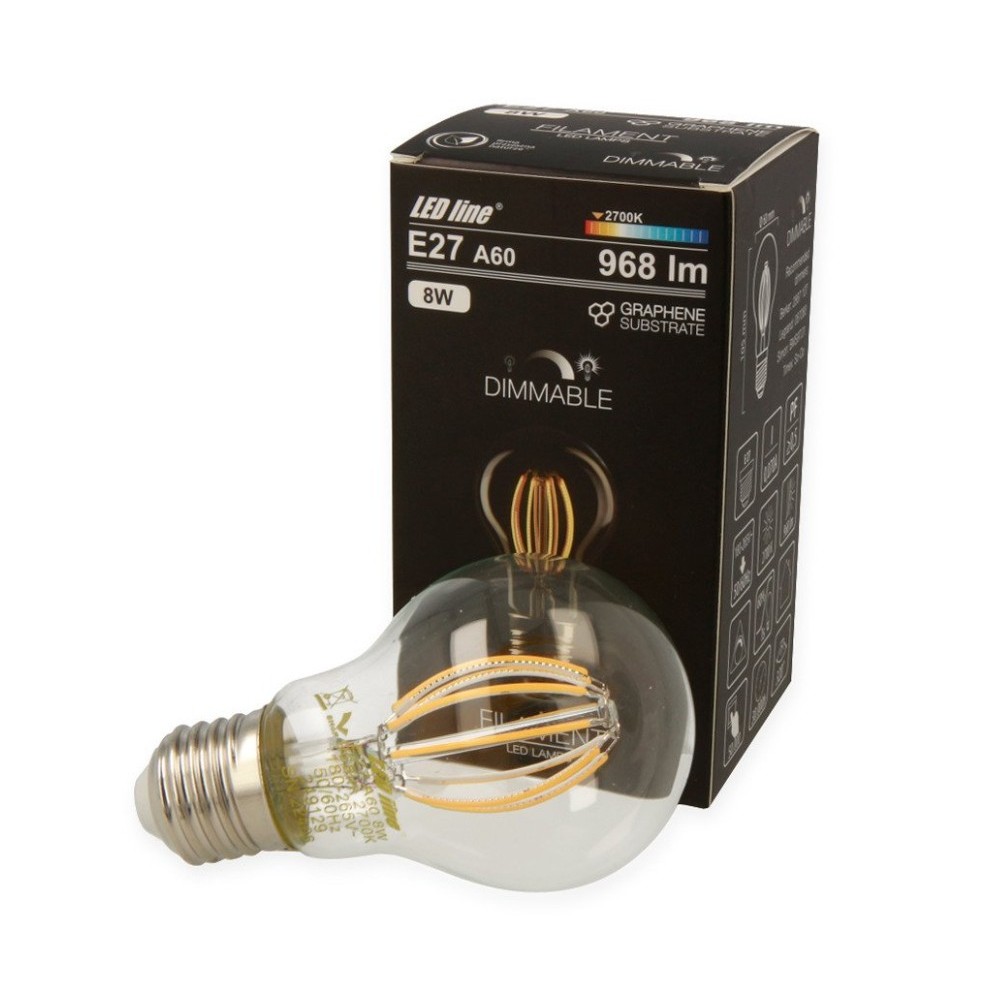 8W LED pære - Karbon filamenter LED, E27, A60D - Dimbar : Ikke dimbar, Kulør : Varm