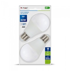 E27 LED V-Tac 9W LED pære - 3-trinns dimbar, A60, E27