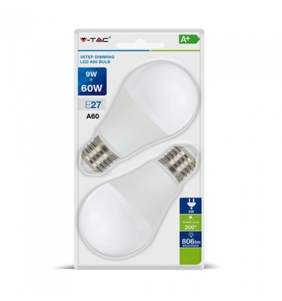 V-Tac 9W LED pære - 3-trinns dimbar, A60, E27