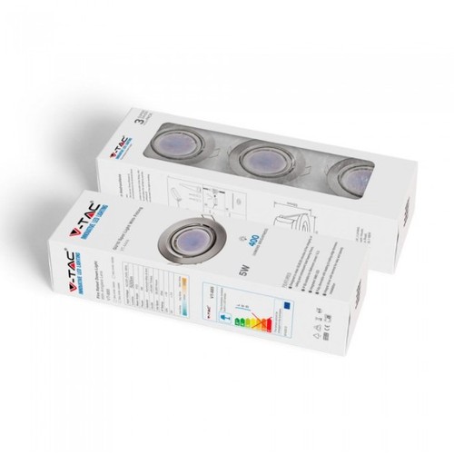 3-pakning 5W innfellingsspot - Stålfront, komplett med GU10-holder og LED-spot