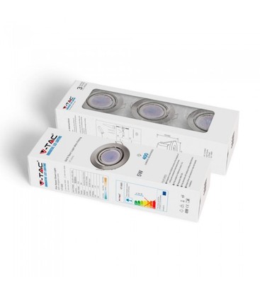 V-Tac 3-pak downlights med 5W lyskilde - Stål front, komplett med GU10 holder og LED spotter, innendørs