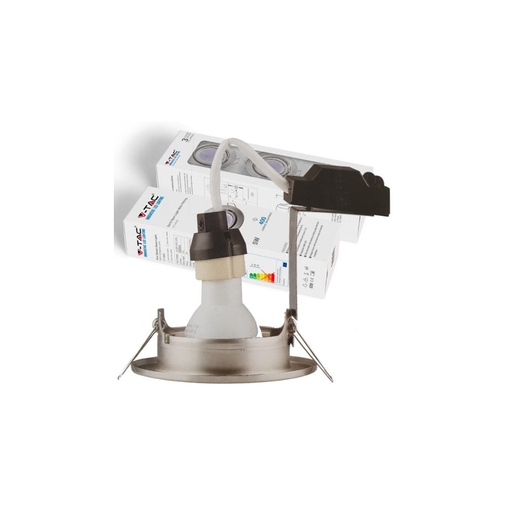 V-Tac 3-pak downlights med 5W lyskilde - Stål front, komplett med GU10 holder og LED spotter, innendørs - Dimbar : Ikke dimbar, Kulør : Varm