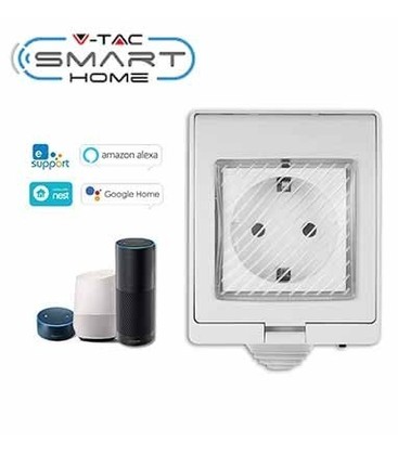 Restsalg: V-Tac Smart Home vanntett Wifi stikkontakt - Virker med Google Home, Alexa og smartphones, 230V