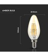 V-Tac 4W LED stearinlys pære - Karbon filamenter, røkt glass, ekstra varm hvit, E14