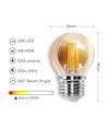 Outlet: LED Filament pære G45 E27 6W - 2200K Ravgul