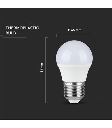 Målskisse av en kompakt G45 LED-pære som viser tekniske dimensjoner.
