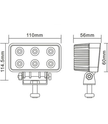 Dimensjoner og tekniske spesifikasjoner for en 18W LED lyskaster.