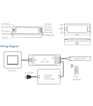 Installasjon av LED-kontroller for 12V systemer som viser tilkoblingspunkter.