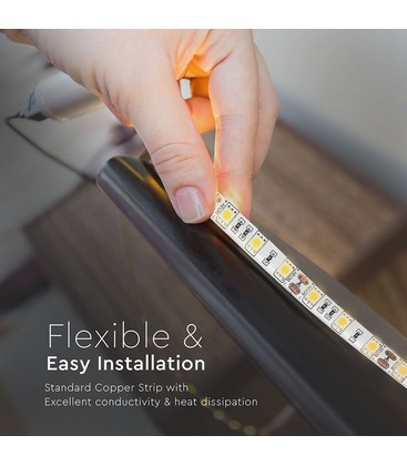 Installasjon av kraftig LED-stripe under hylle for optimal arbeidsbelysning.