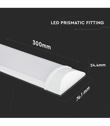 Målskisse av LED-armatur for planlegging av plassering i forhold til garasjeportens skinner.